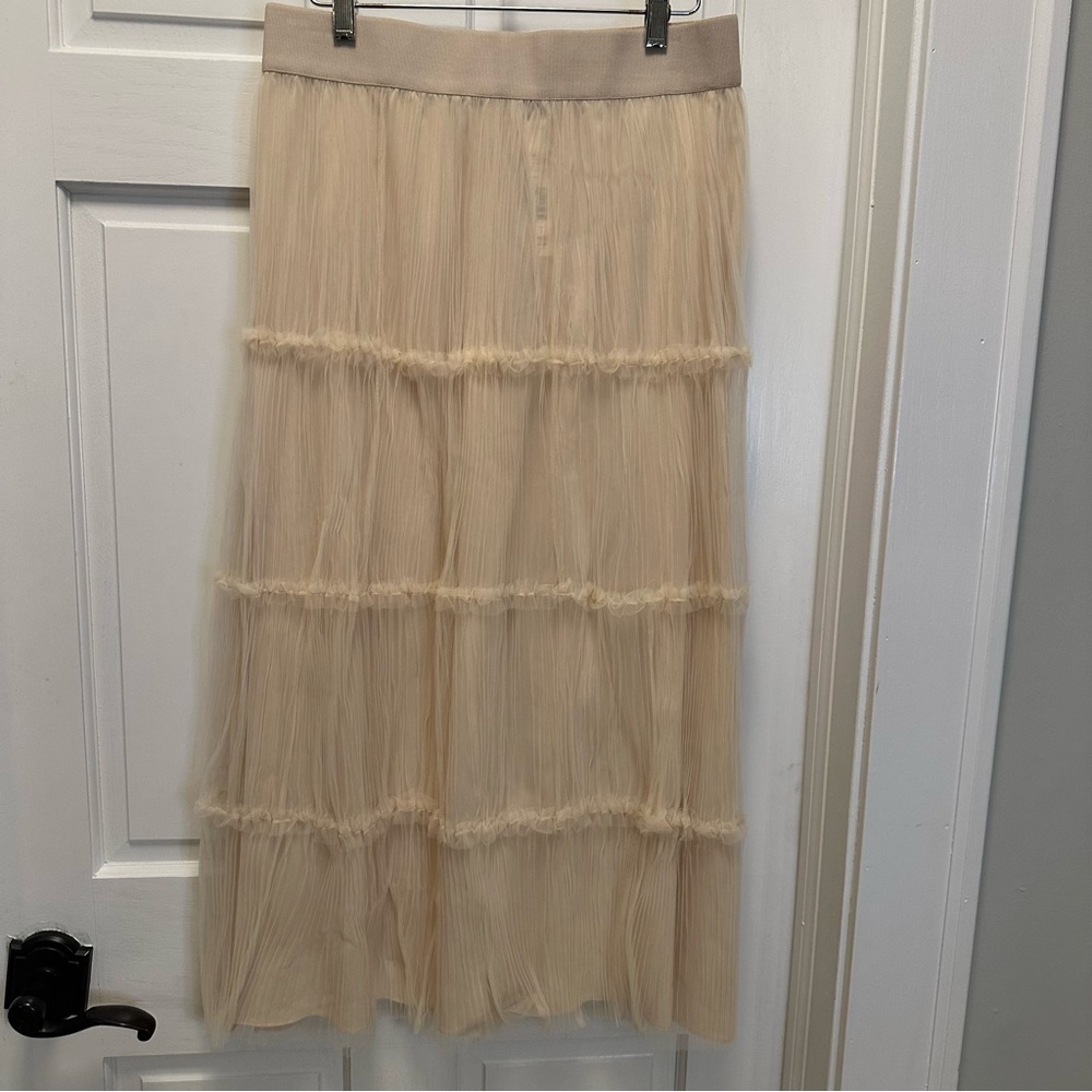 Alice +‎ Olivia Tiered Tulle Midi Skirt Champagne Beige Pleated Mesh CC104086306 - Picture 6 of 10